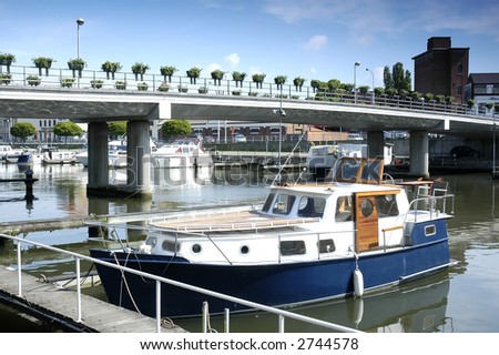 City port with yacht in Hasselt, Belgium