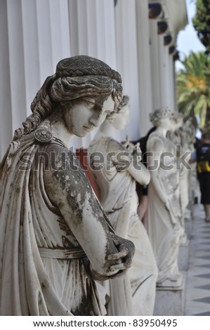Statues of Greek Goddes in Achilleon palace on Corfu