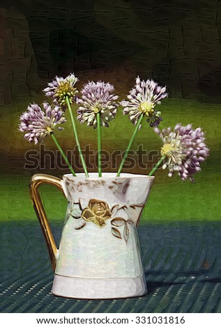 Lavender Crow Garlic Allium Wildflowers Vase / Lavender Crow Garlic Allium Wildflowers Vase / Lavender Crow Garlic Allium Wildflowers Vase /