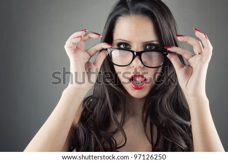 Girl teacher with eyeglasses and red lips