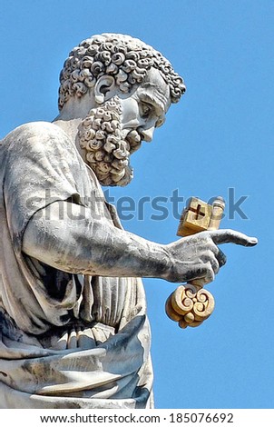 Rome, Italy - July 12, 2013. The Statue of Saint Peter with key from Vatican City Square.
