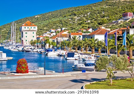 Dalmatian town of Marina waterfront view, Croatia