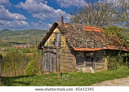 Beautiful scenic old cottage made from wood & mud in Kalnik mountain region