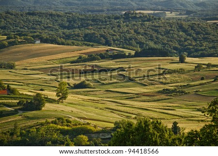 Idyllic green valley natural scenery under Kalnik mountain, Croatia