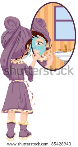 Isolated clip art illustration of a young female indulging in a beauty treatment.