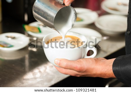 Baristas Coffee Shop on Barista Making Cappuccino In His Coffeeshop Or Cafe  Close Up Stock