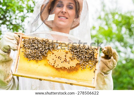 Beekeeper controlling beehive and comb frame