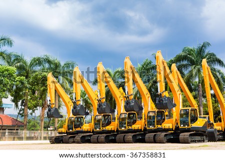 Asian Vehicle fleet with construction machinery of building or mining company