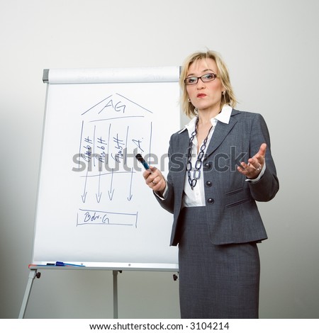 A female tutor presenting using a flip chart