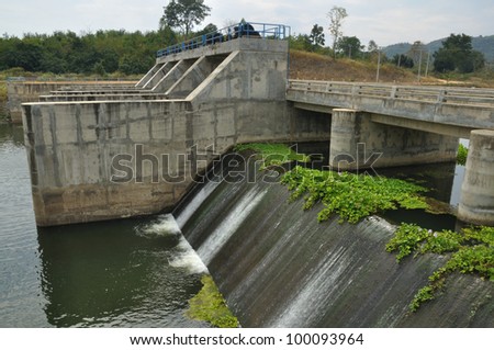 Water overflowing a dam.