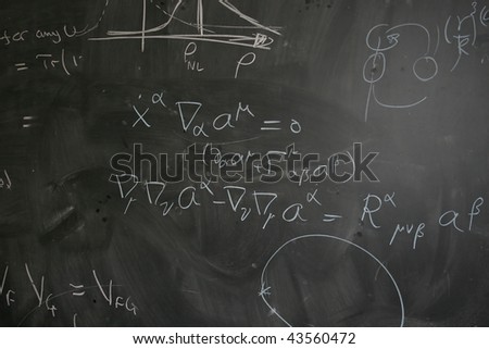 Blackboard with Physics (Theoretical Quantum Mechanics) Equations
