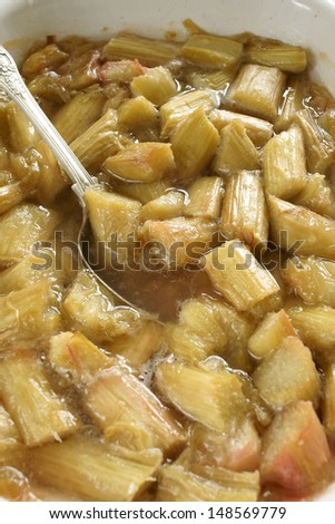 Stewed Rhubarb or Rhubarb baked with sugar and it\'s own natural juices