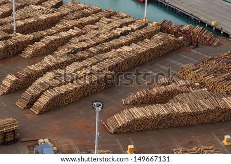 Logs stacked on a dock waiting for export