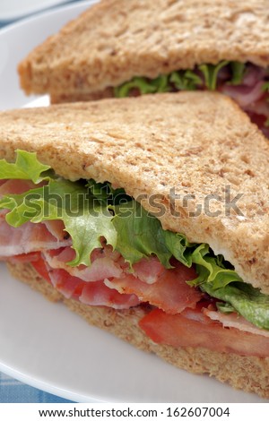 Bacon Lettuce and Tomato Sandwich on malted whole grain bread
