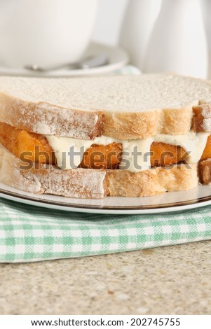 Fish Finger Sandwich with tartare sauce a popular British comfort food