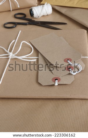 Parcel packing brown parcel paper labels and string