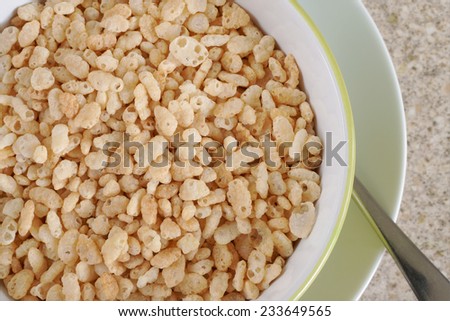 Puffed rice breakfast cereal top down view
