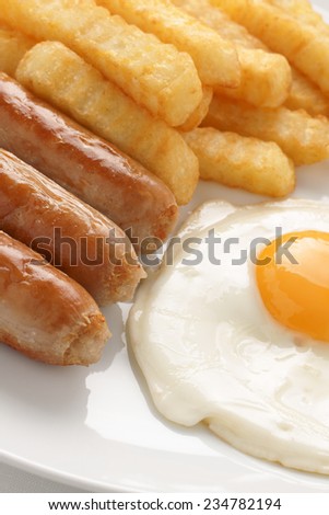 Sausage fried egg and chips a popular cafe menu item