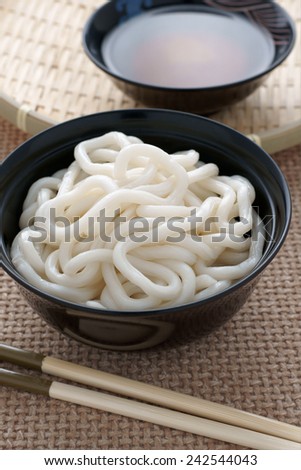 Udon Noodles a thick Japanese noodle made with wheat flour with miso soup