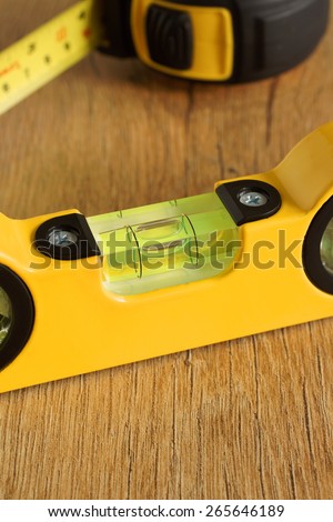 Carpenters spirit level selective focus on the bubble a woodworking or carpentry concept