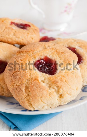 Jam Drops or Jam cushions an old fashioned tea time biscuit with a blob of jam in the middle