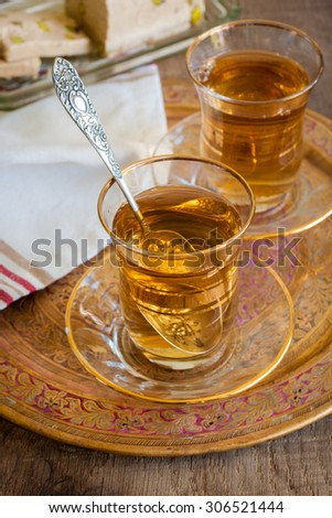 Turkish apple tea a sweet apple flavoured beverage served in Turkish tea glasses