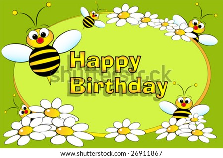 Bee And Flowers - Birthday Card For Kids Stock Vector 2