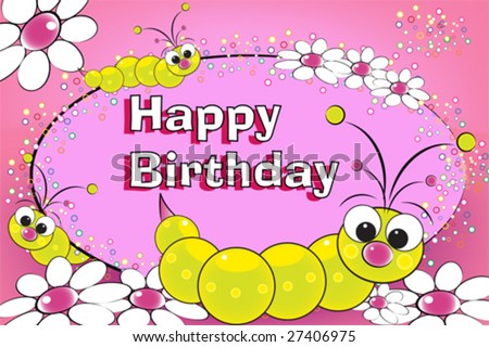 Grub And Flowers - Birthday Card For Kids Stock Vector 