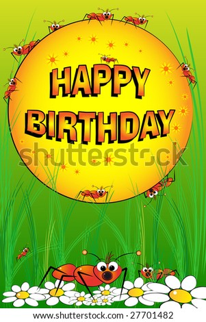 Ants And Flowers - Birthday Card For Kids Stock Photo 2
