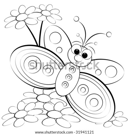 Butterfly Coloring on Kids Illustration With Butterfly And Daisy   Coloring Page   31941121