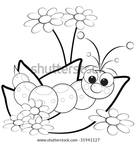 Kids Colorings Pages on Kids Illustration With Grub On Leaves With Flowers   Coloring Page