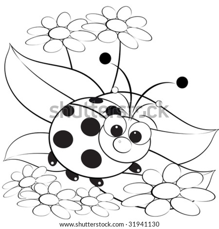 Kids Colorings Pages on Kids Illustration With Ladybug And Daisy   Coloring Page   31941130