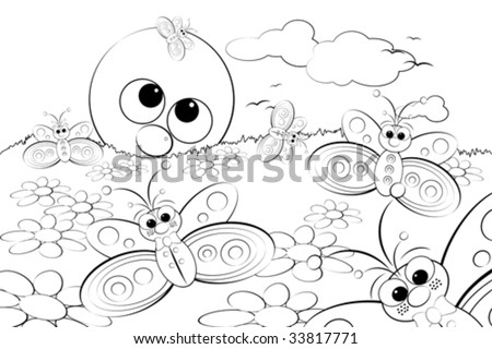 coloring pages of butterflies and. stock vector : Coloring Page
