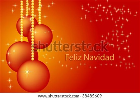 Christmas Card With Red Balls And Stars - Spanish Stock Vector