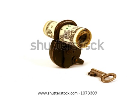 Concept of money locked and a key to unlock it