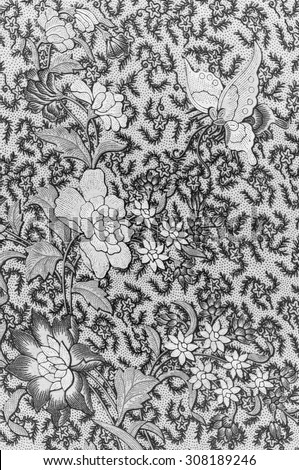 The beautiful of art Malaysian and Indonesian Batik pattern in black and white