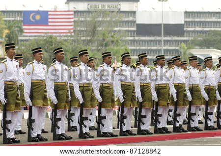 KUANTAN, MALAYSIA-SEP 16:Royal Malay Regiment ready at the National Day and Malaysia Day parade, celebrating the 54th anniversary of independence on September 16, 2011 in Kuantan,Pahang,Malaysia.