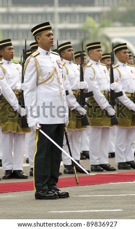 KUANTAN, MALAYSIA-SEP 16:Royal Malay Regiment ready at the National Day and Malaysia Day parade, celebrating the 54th anniversary of independence on September 16, 2011 in Kuantan,Pahang,Malaysia.