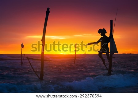 Sri Lanka\'s Stilt Fisherman. Fishing on stilt is very common in many Asian countries, but most of all - in Sri Lanka, in the Ahangama village.