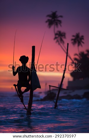 Sri Lanka\'s Stilt Fisherman.  Fishing on stilt is very common in many Asian countries, but most of all - in Sri Lanka, in the Ahangama village.