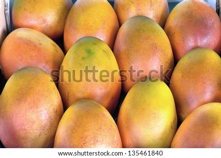 Grove Grown Mangoes at Farmers Market Closeup