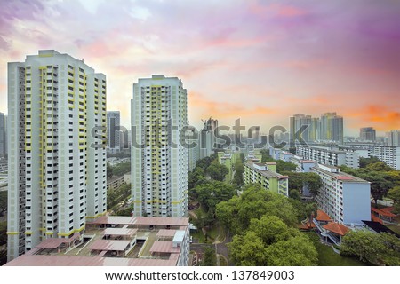 Sunset Over Singapore Government Public Housing Estate
