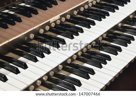 Church Pipe Organ Keyboard Closeup Macro