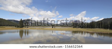 Sparks Lake in Deschutes National Forest Oregon with Three Sisters Mountains and Water Reflection Panorama