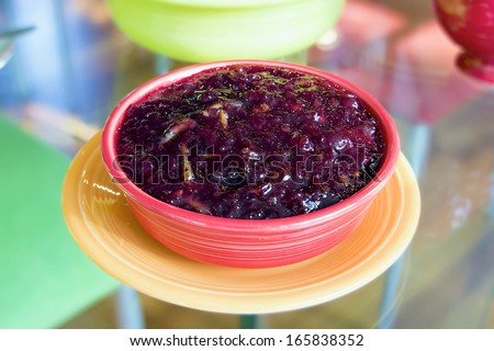 Cranberry Sauce in Red Bowl for Thanksgiving Dinner