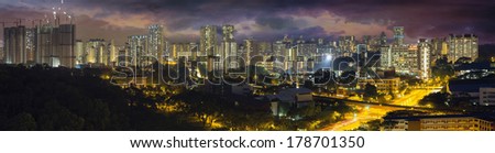 Singapore Housing Estate with Stormy Sky at Evening Time Panorama
