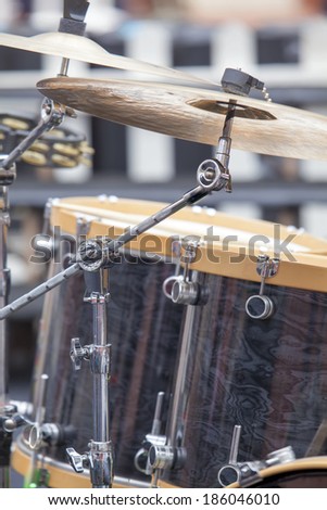 Drum Kit Set with Drums and Cymbals for Live Concert Performance Closeup