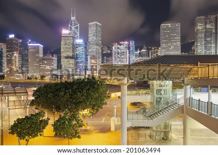 Hong Kong Skyline from Central Ferry Pier at Night