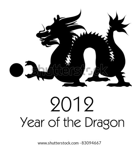 Chinese New Year of the Dragon 2012 Black White Clip Art