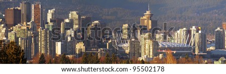 Vancouver BC Canada City Skyline and Landscape Sunset Panorama